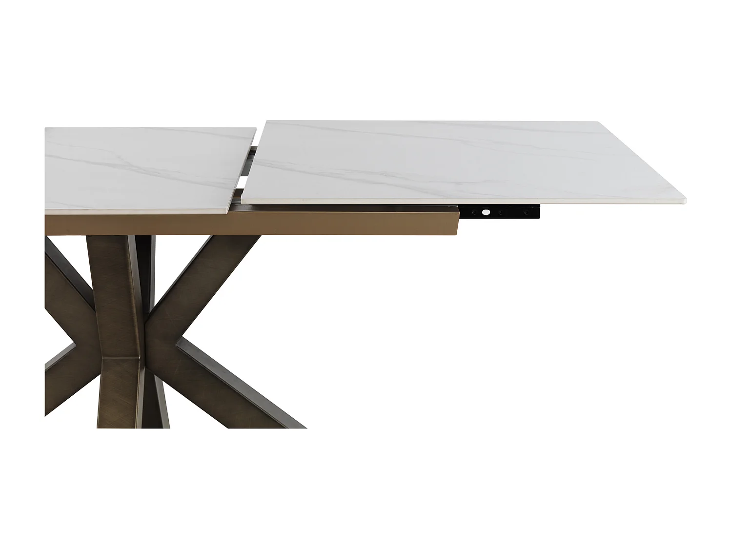 Table extensible en céramique blanche 160/210x90 avec pied en métal couleur cuivre
