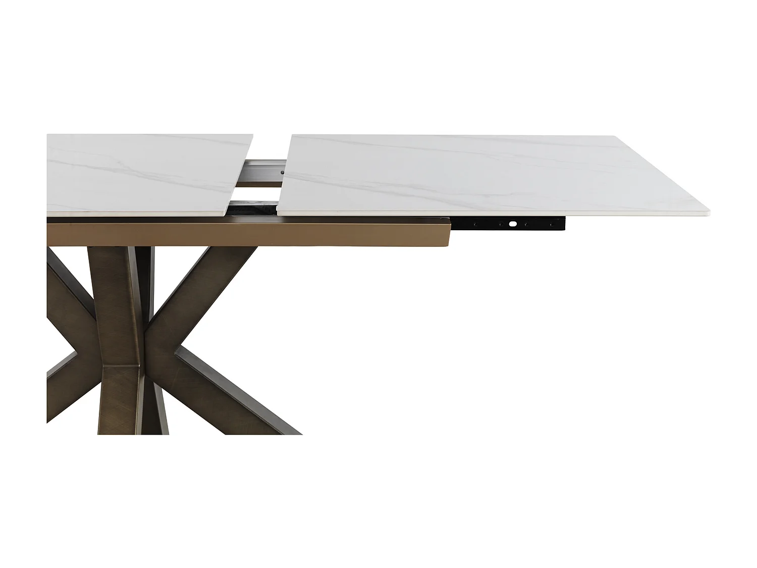 Table extensible en céramique blanche 160/210x90 avec pied en métal couleur cuivre