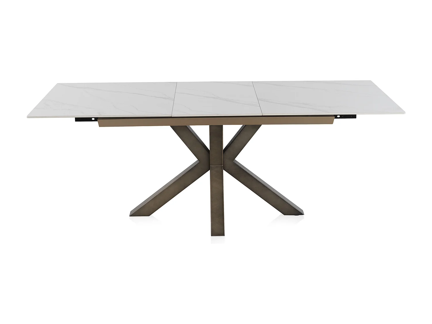Table extensible en céramique blanche 160/210x90 avec pied en métal couleur cuivre