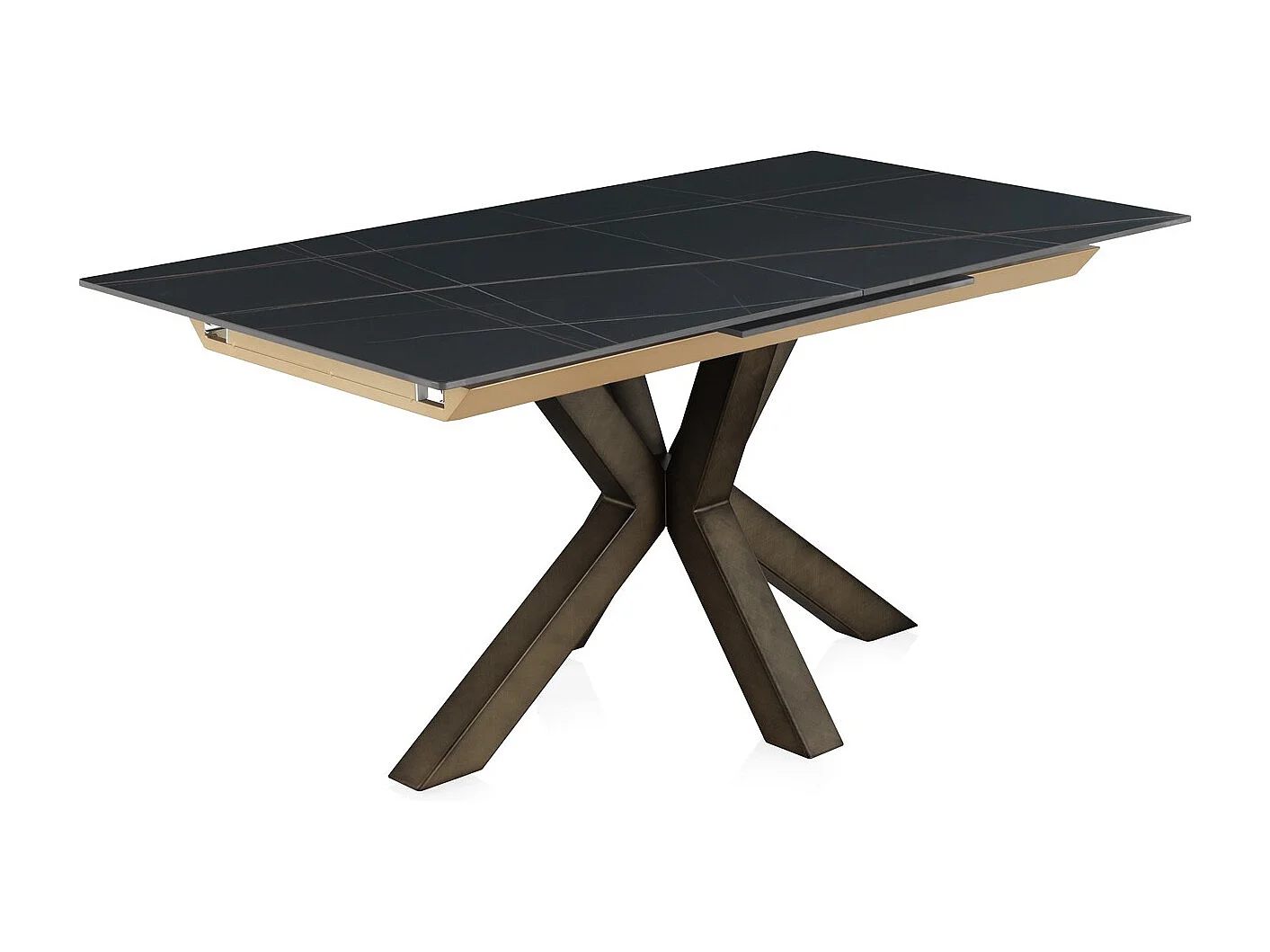 Table extensible en céramique noire 160/210x90 avec pied en métal couleur cuivre