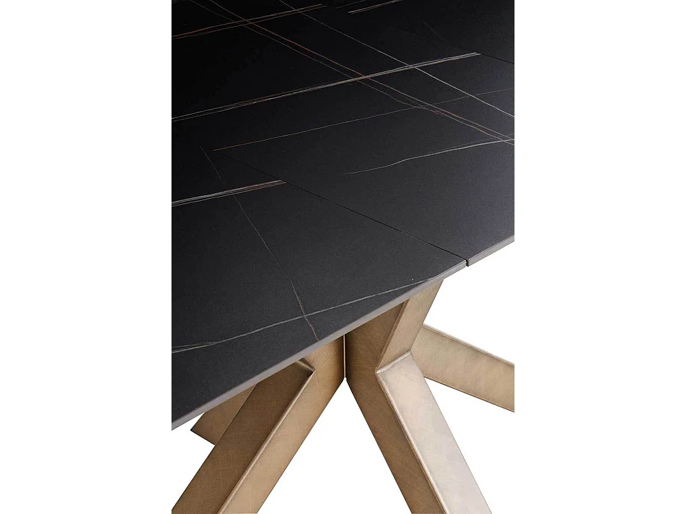 Table extensible en céramique noire 160/210x90 avec pied en métal couleur cuivre