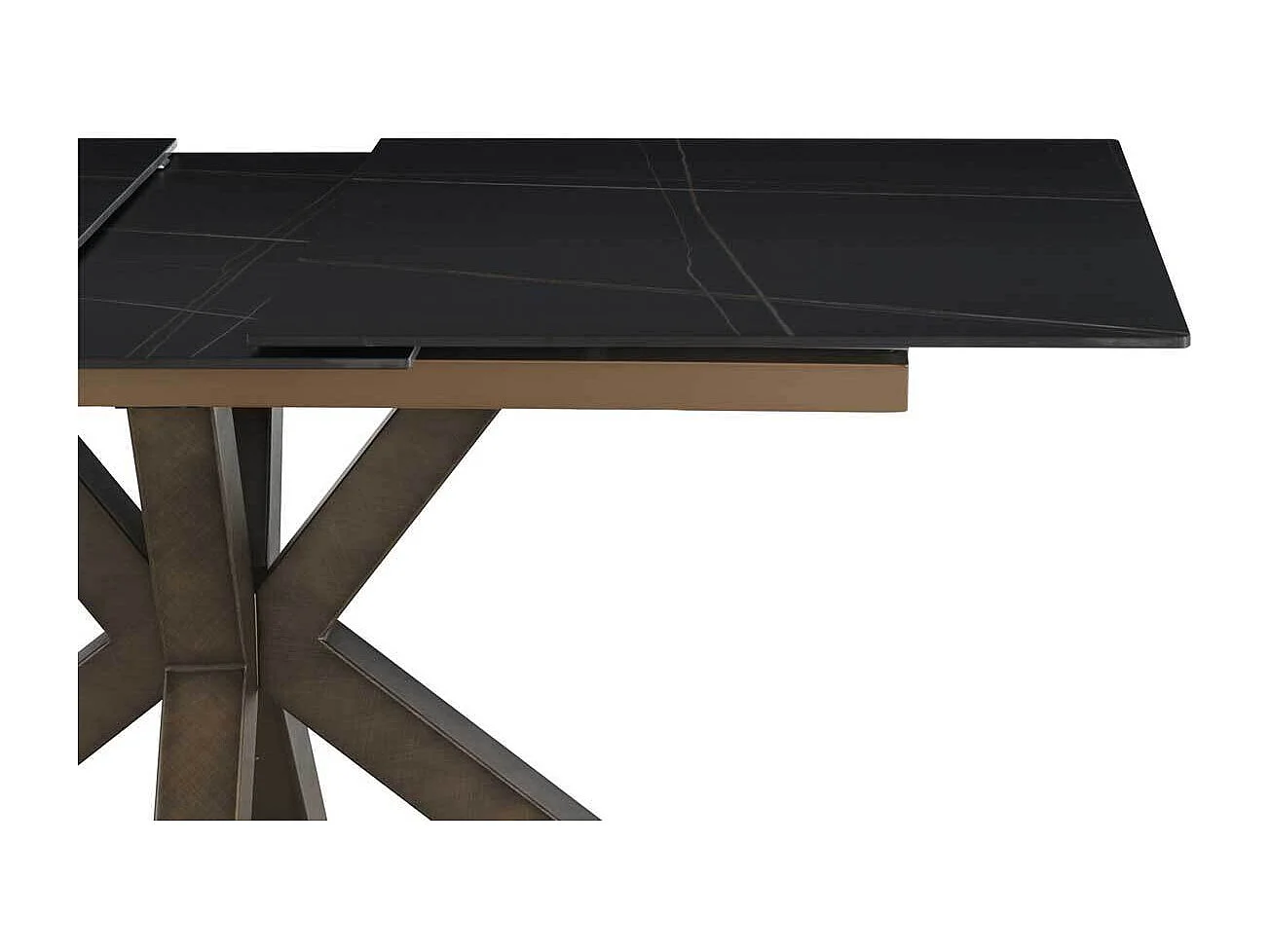 Table extensible en céramique noire 160/210x90 avec pied en métal couleur cuivre