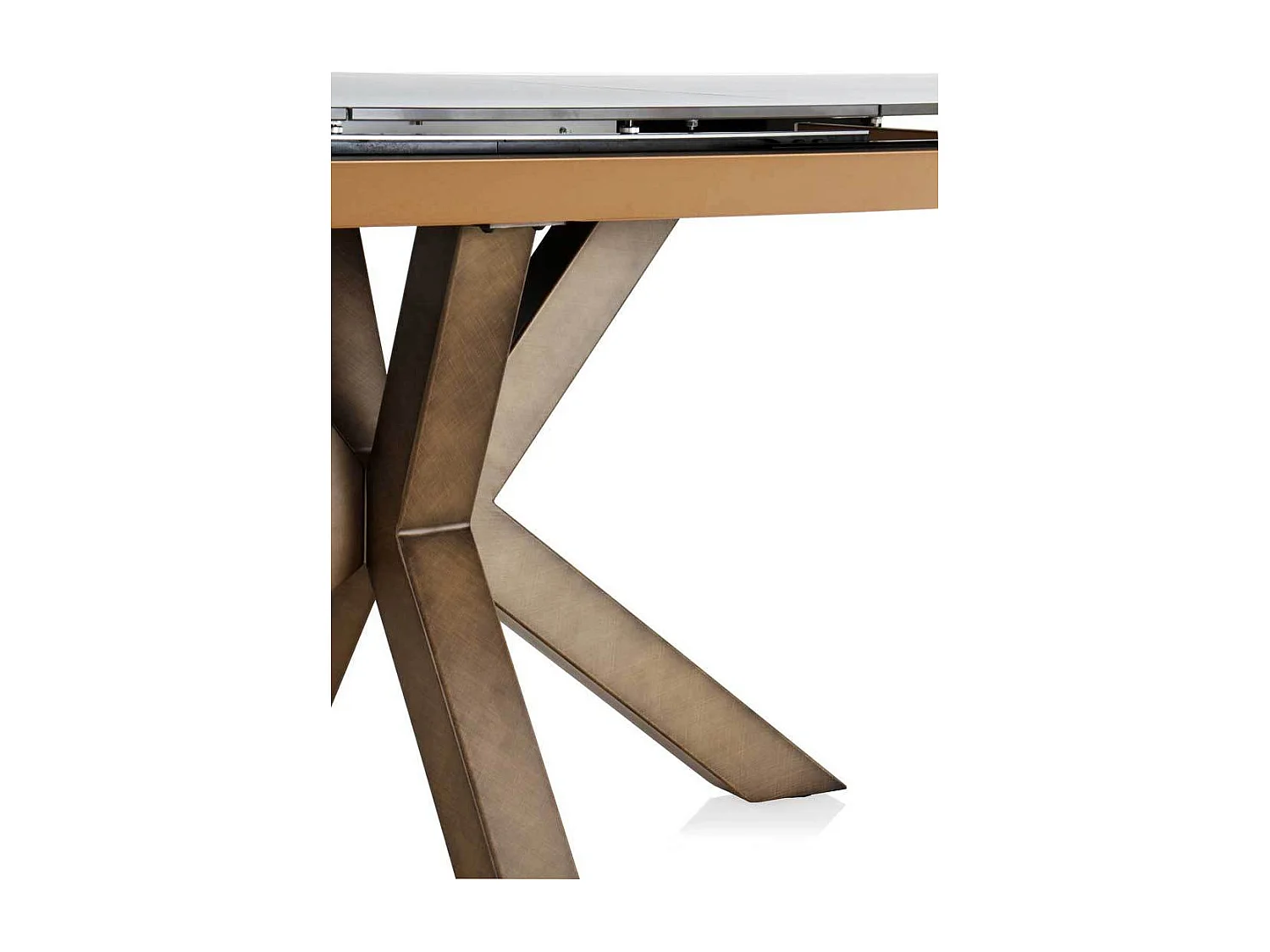 Table extensible en céramique noire 160/210x90 avec pied en métal couleur cuivre