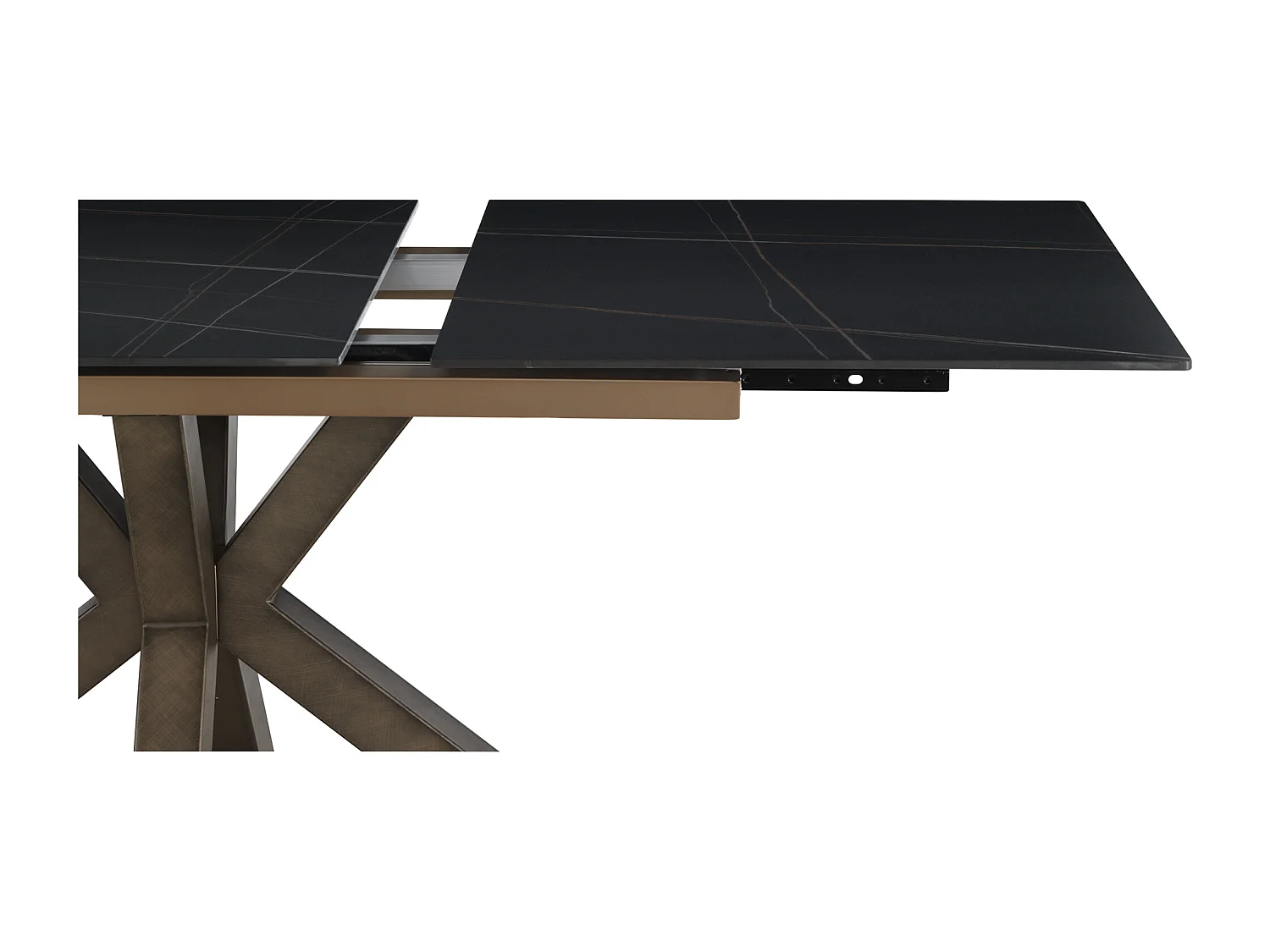 Table extensible en céramique noire 160/210x90 avec pied en métal couleur cuivre