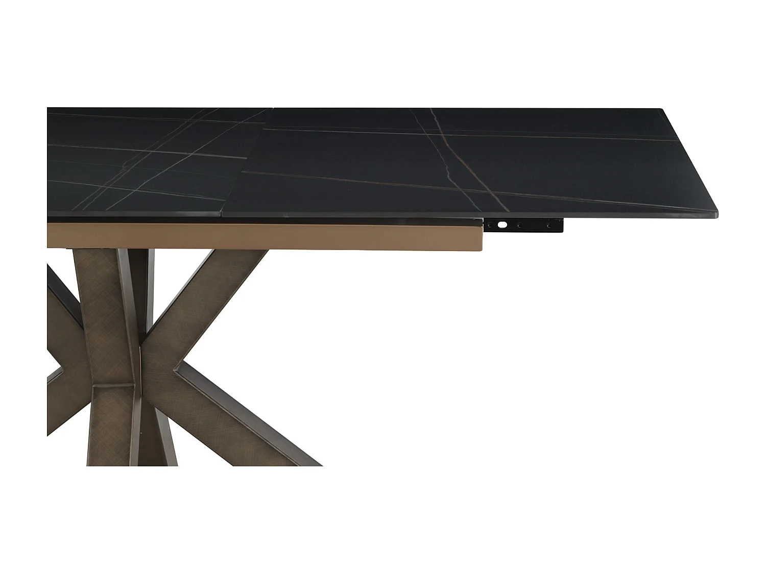 Table extensible en céramique noire 160/210x90 avec pied en métal couleur cuivre