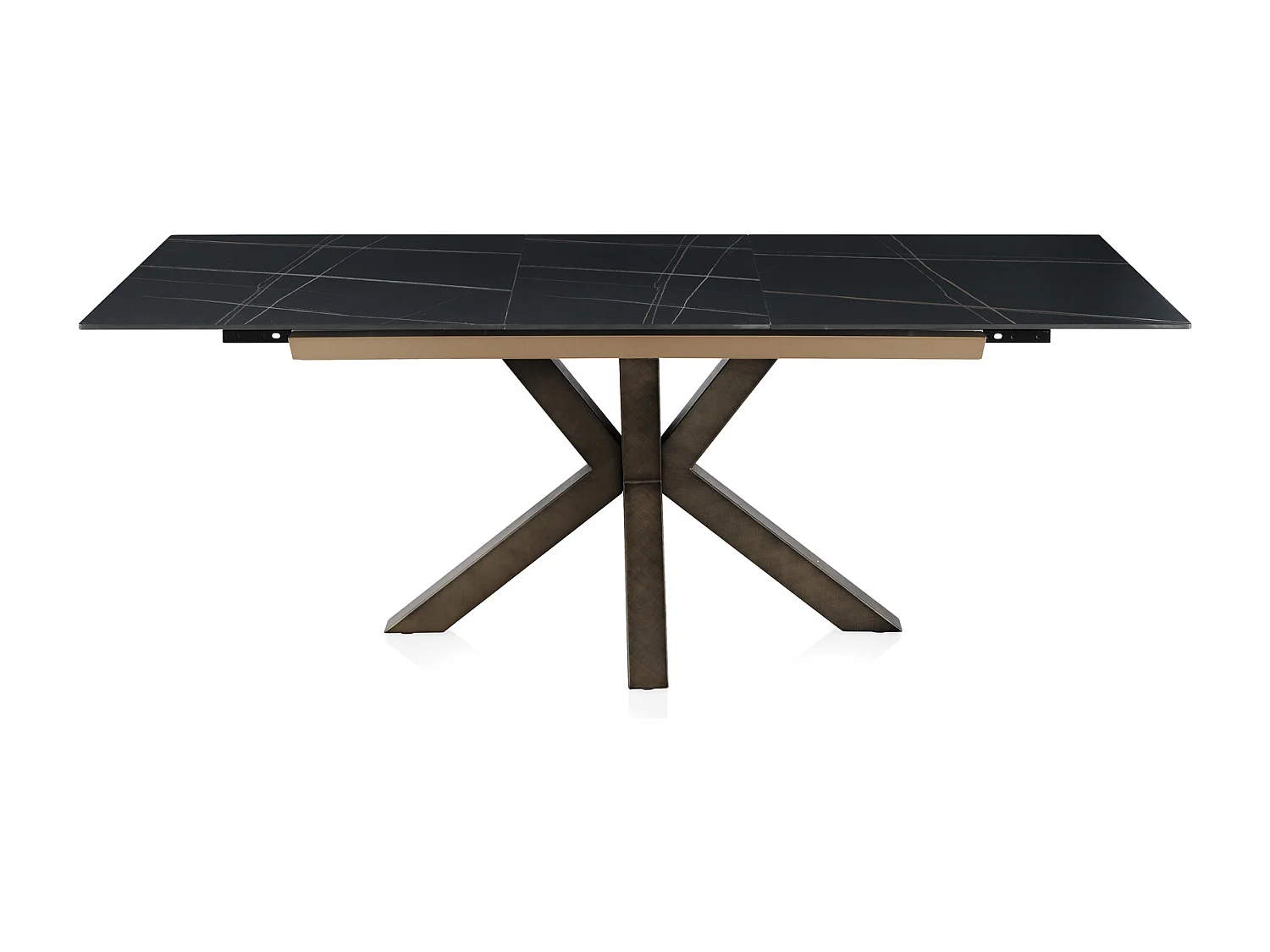 Table extensible en céramique noire 160/210x90 avec pied en métal couleur cuivre