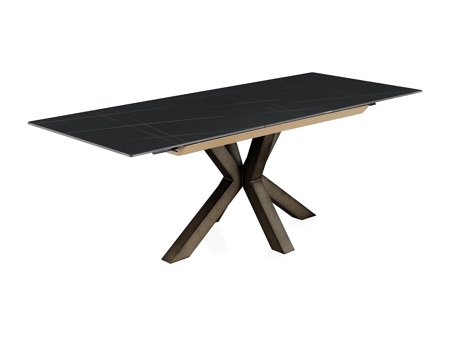 Table extensible en céramique noire 160/210x90 avec pied en métal couleur cuivre