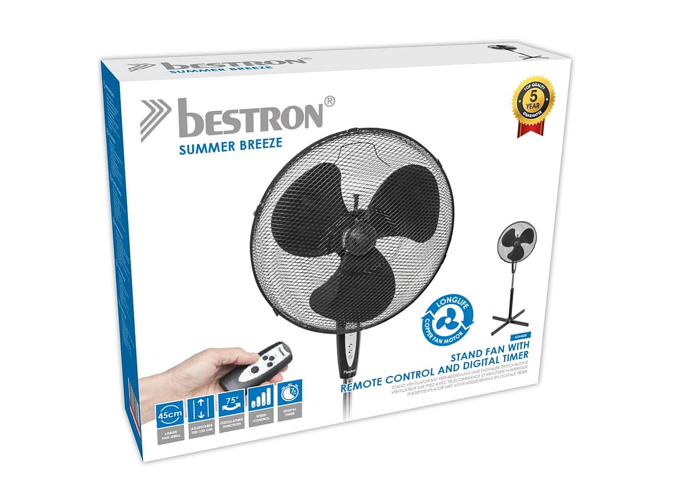 Staande ventilator + afstandbediening 45 cm 45 W zwart ASV45ZR