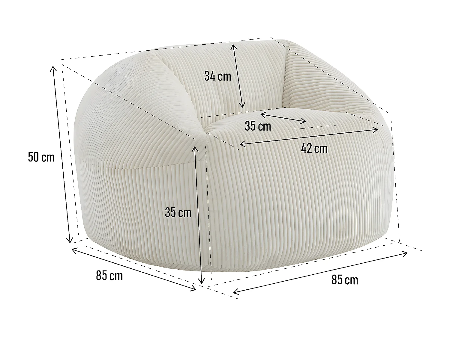 Cord-Hocker "Cusco" - 80 x 74 x 49 cm - Beige