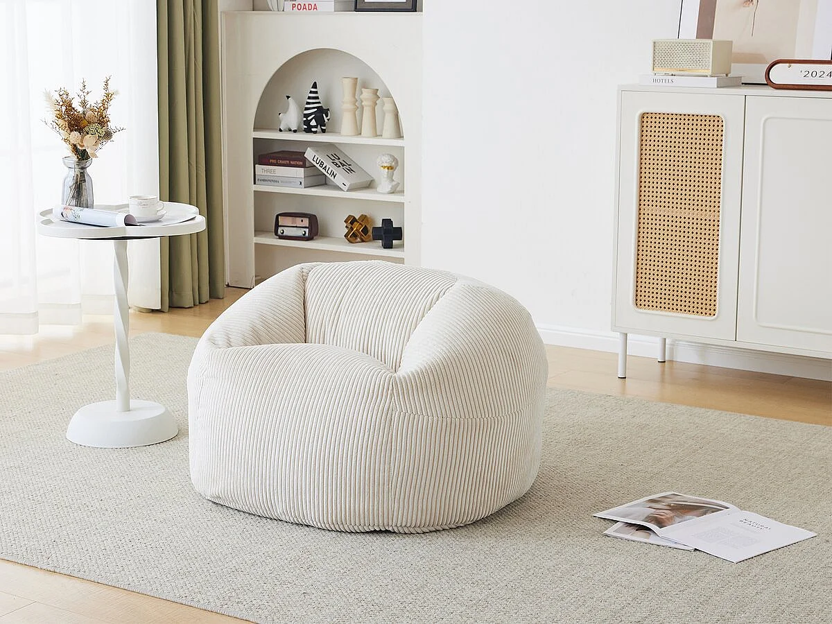 Pouf en velours côtelé  "Cusco" - 80 x 74 x 49 cm - Beige