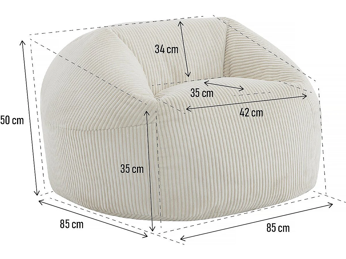 Pouf en velours côtelé  "Cusco" - 80 x 74 x 49 cm - Beige