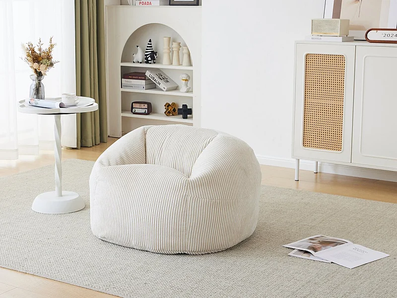 Pouf en velours côtelé  "Cusco" - 80 x 74 x 49 cm - Beige