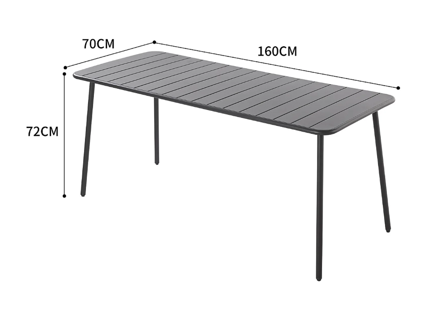 Table de jardin en acier 6 places gris foncé BERGAME