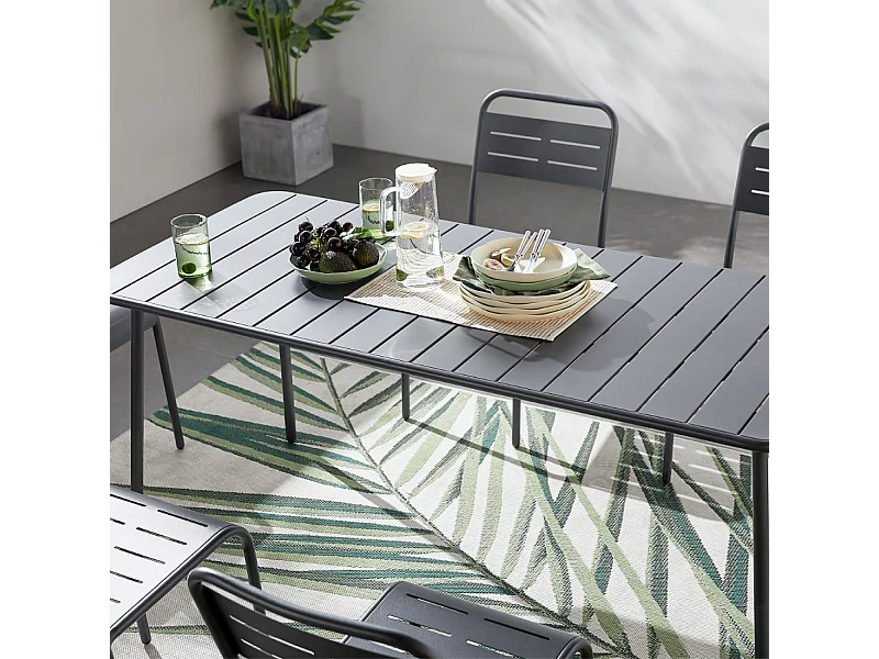 Table de jardin en acier 6 places gris foncé BERGAME