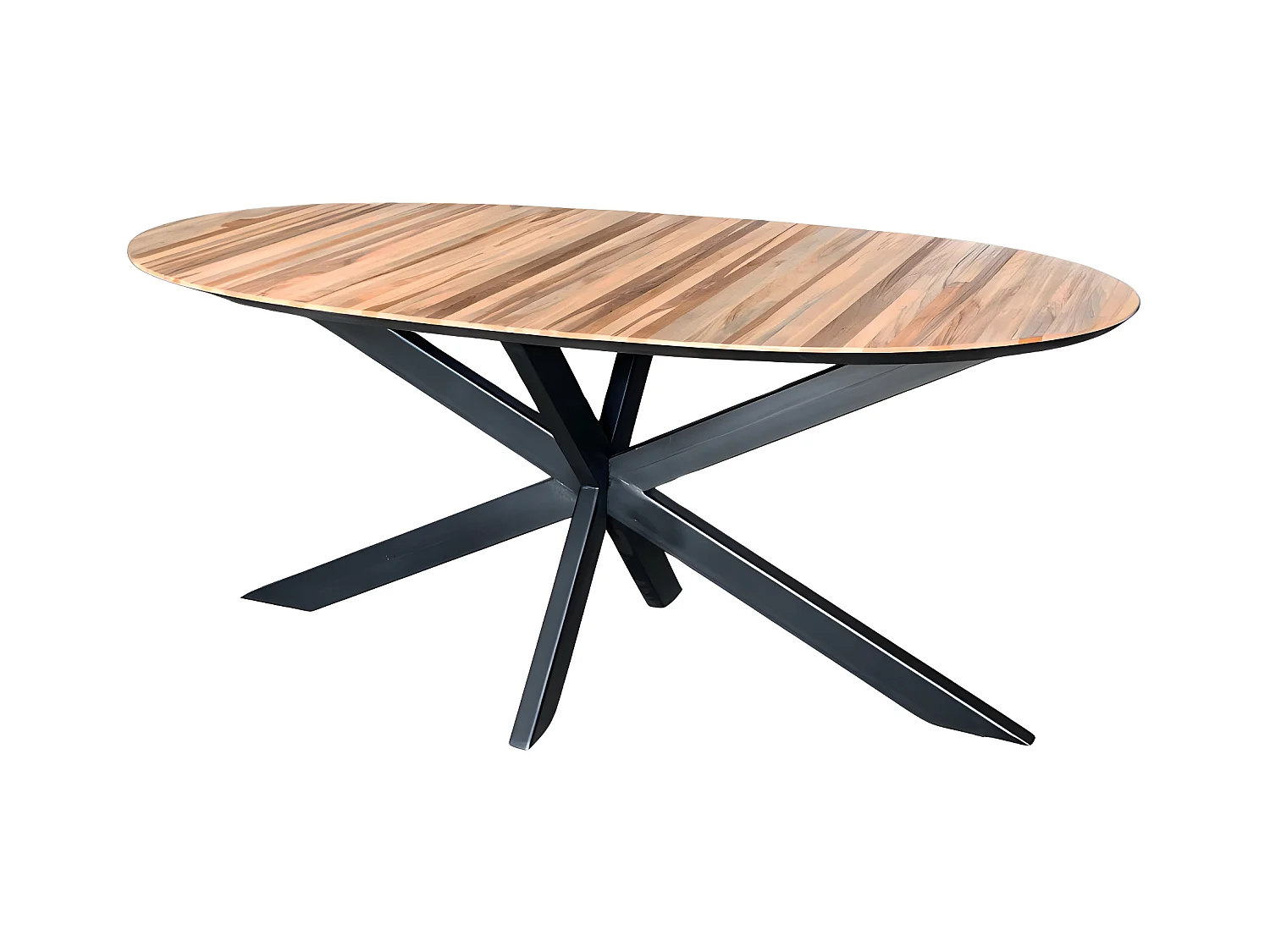 Dehli - Table à manger 6 personnes ovale en bois et métal - Bois clair
