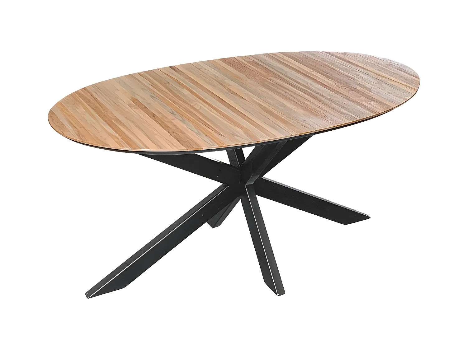 Dehli - Table à manger 6 personnes ovale en bois et métal - Bois clair