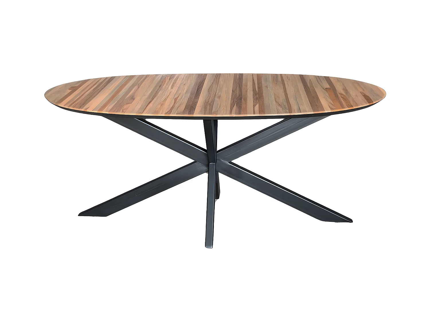 Dehli - Table à manger 6 personnes ovale en bois et métal - Bois clair