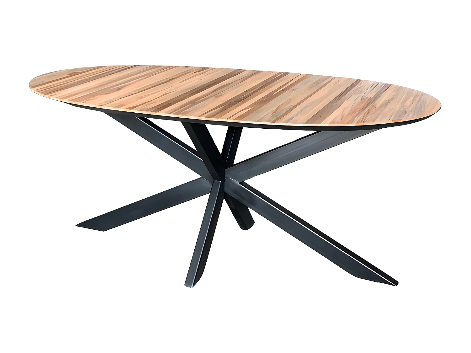 Dehli - Table à manger 6 personnes ovale en bois et métal - Bois clair