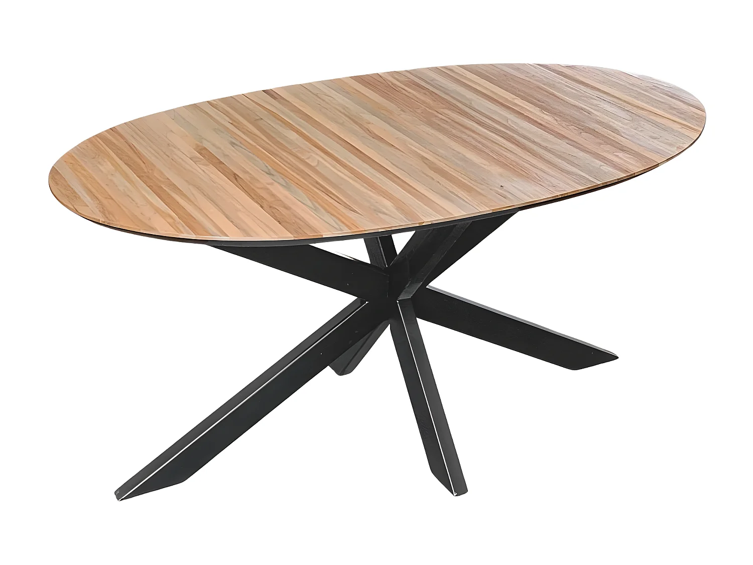 Dehli - Table à manger 6 personnes ovale en bois et métal - Bois clair