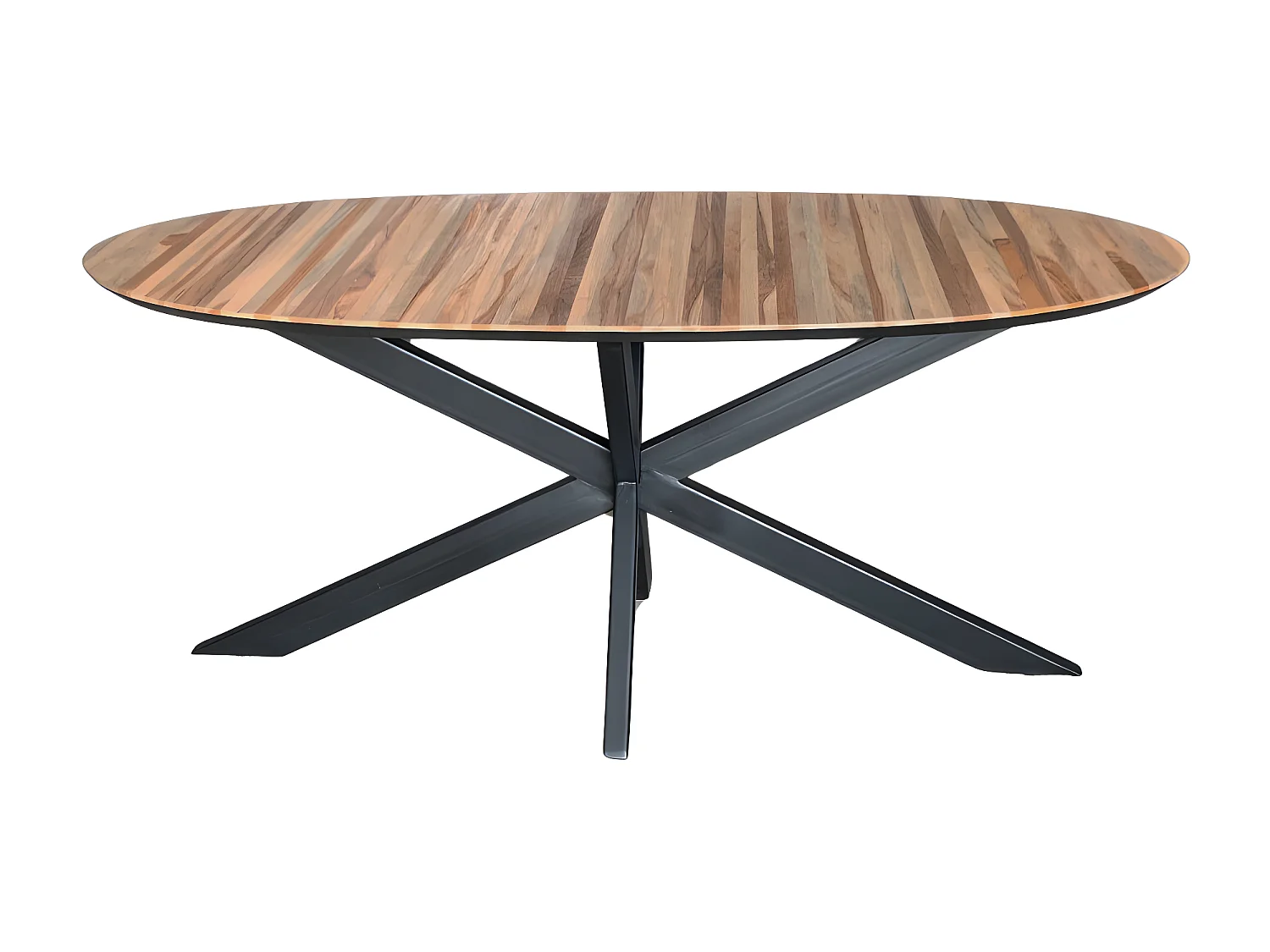 Dehli - Table à manger 6 personnes ovale en bois et métal - Bois clair