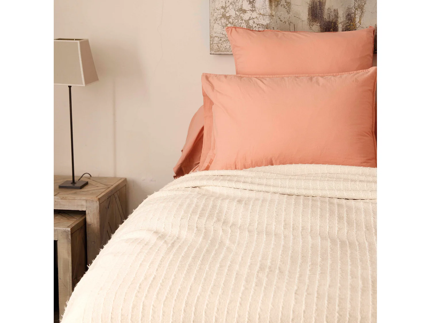 Plaid 120x180 cm coton et lin mélangés ETRETAT écru naturel