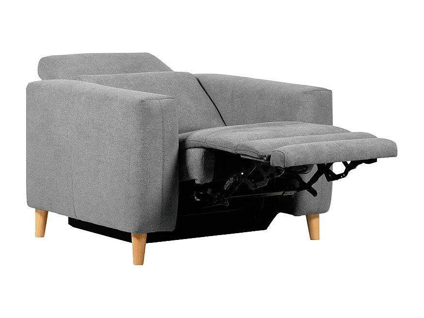 Fauteuil relax électrique en tissu gris avec pieds en bois - POLO