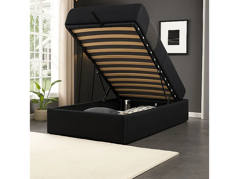 Nuits D'or Solide Lit Coffre Gris + Pieds pour Matelas - Loris - Montage Rapide et Facile - revetement PVC Simili Facile