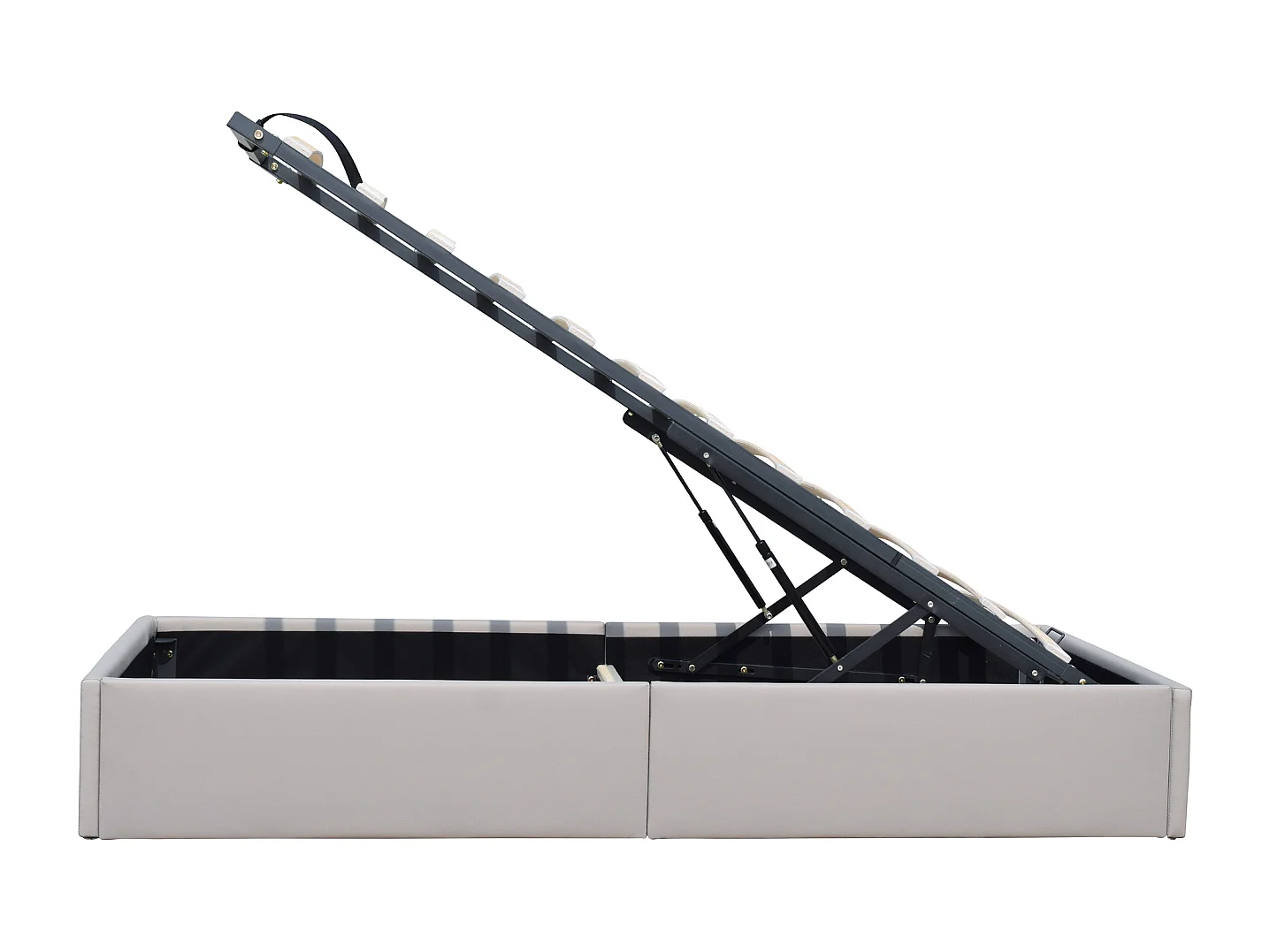 Lit coffre gris Loris 90x200 avec pieds, montage rapide, revêtement PVC facile d'entretien