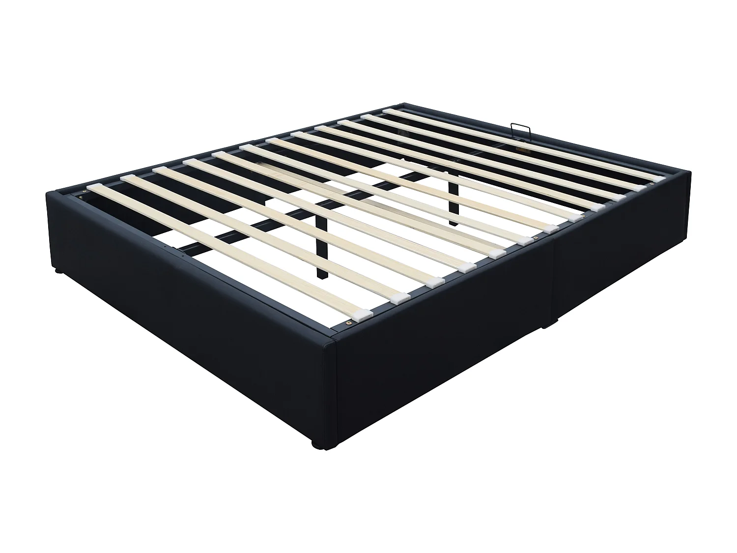 Solide Lit Coffre Gris + Pieds pour Matelas - Loris - Montage Rapide et Facile - revetement PVC Simili Facile d'entretie