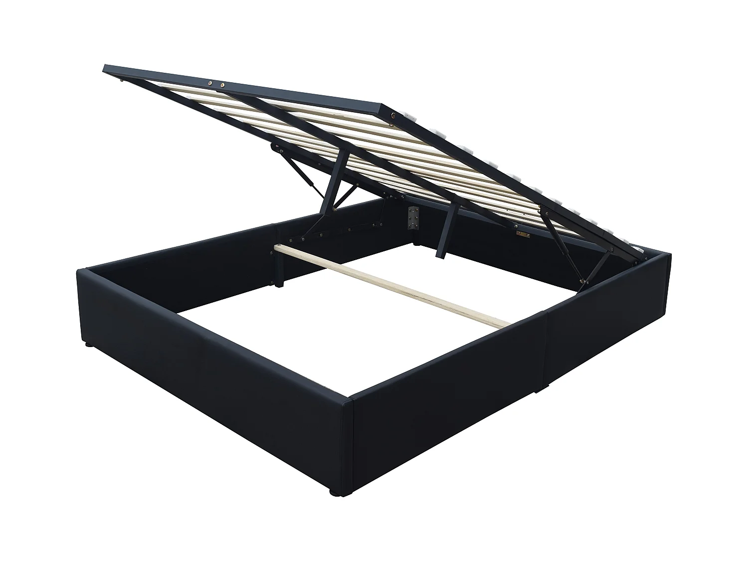 Solide Lit Coffre Gris + Pieds pour Matelas - Loris - Montage Rapide et Facile - revetement PVC Simili Facile d'entretie