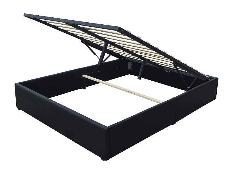 Solide Lit Coffre Gris + Pieds pour Matelas - Loris - Montage Rapide et Facile - revetement PVC Simili Facile d'entretie