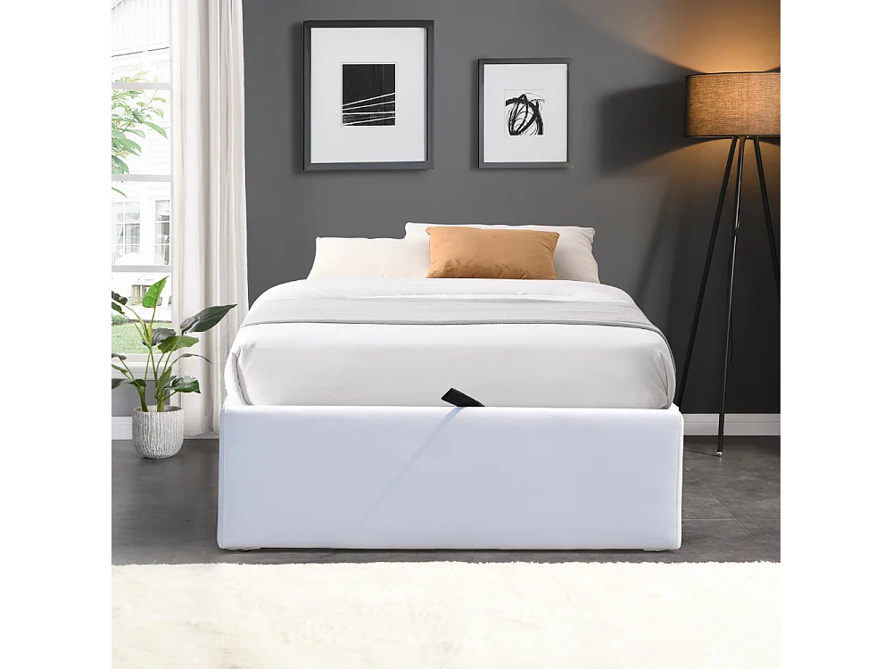 Lit Coffre Gris Loris 90x190cm Pieds Matelas Montage Rapide Revêtement PVC Simili Entretien Facile