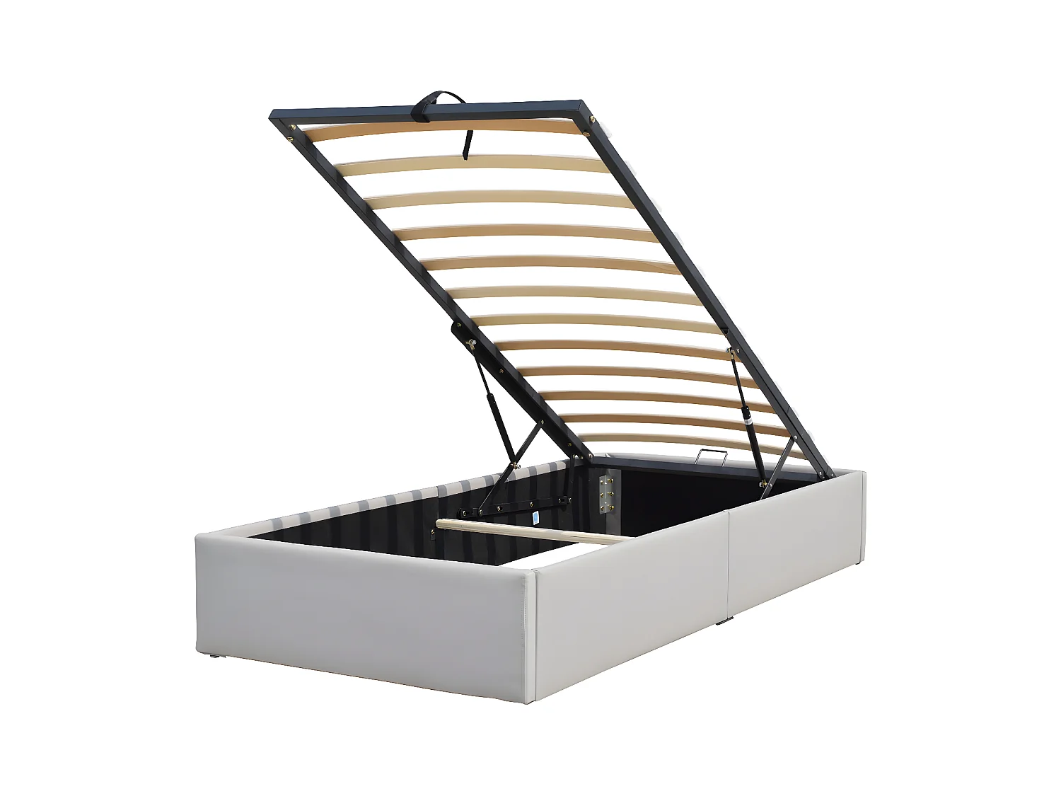 Lit Coffre Gris Loris 90x190cm avec Pieds Montage Rapide Revêtement PVC Facile d'Entretien
