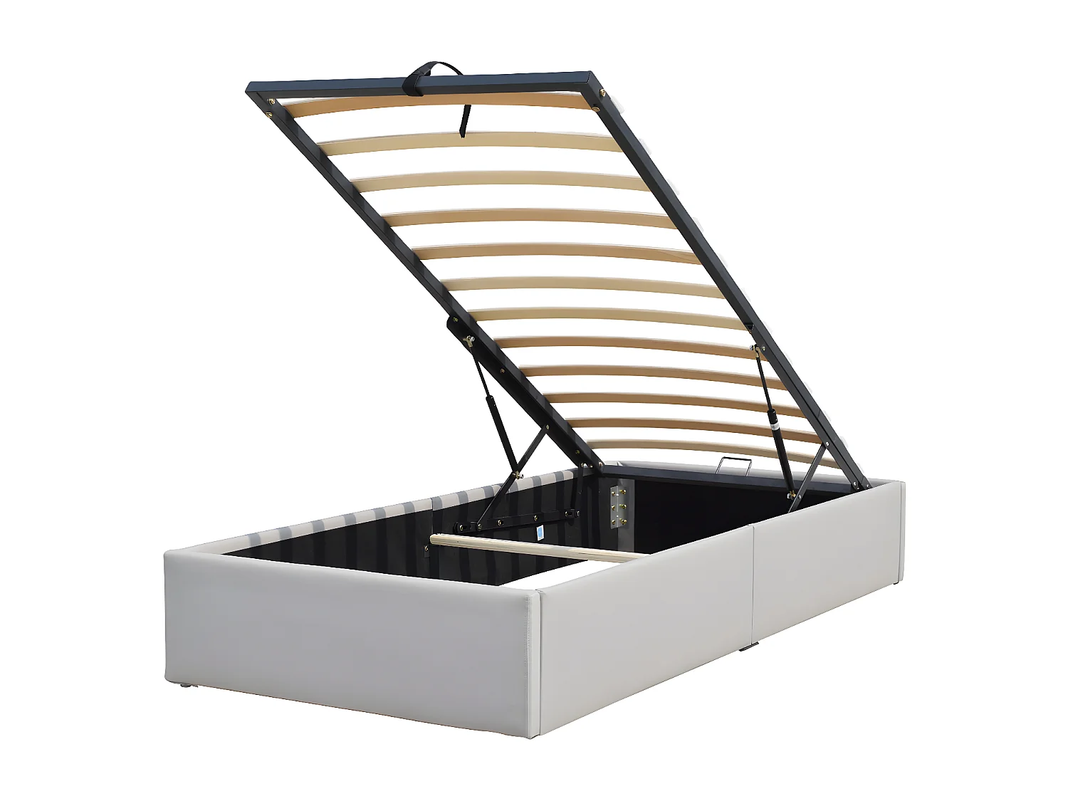 Lit Coffre Gris Loris 90x190 aux Pieds - Montage Facile et Entretien Simple Simili PVC