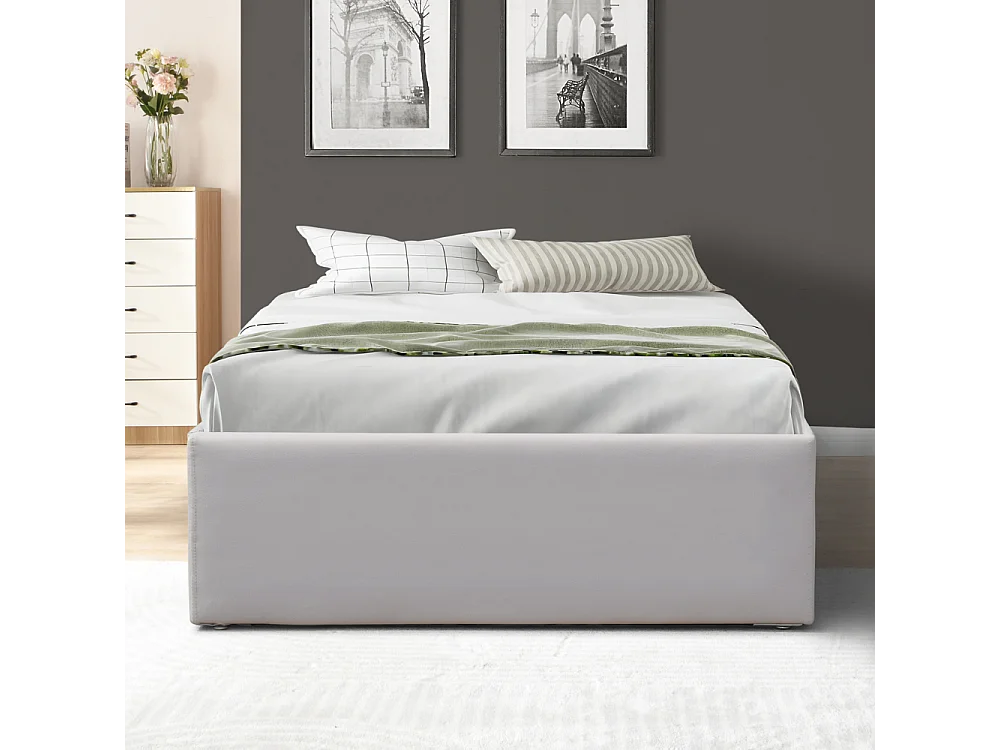 Lit Coffre Gris Loris 90x190 aux Pieds - Montage Facile et Entretien Simple Simili PVC