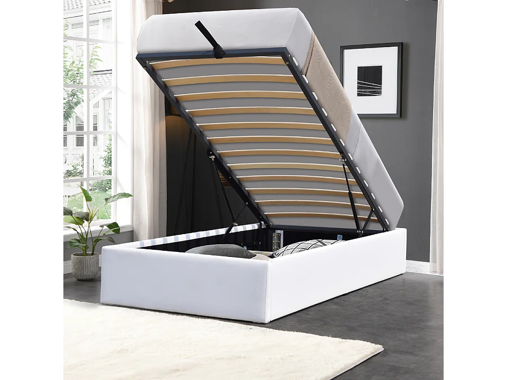 Lit Coffre Gris Loris avec Pieds pour Matelas 90x200cm Montage Rapide Revêtement PVC