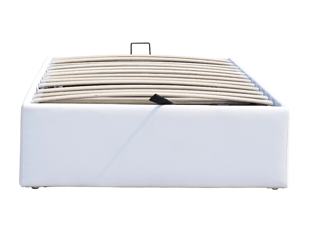 Lit Coffre Gris Loris avec Pieds pour Matelas 90x200cm Montage Rapide Revêtement PVC