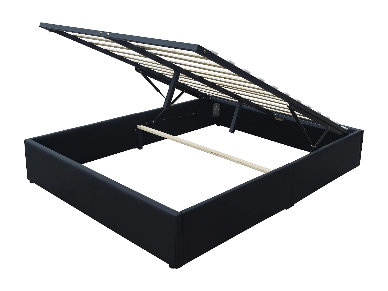 Solide Lit Coffre Gris + Pieds pour Matelas - Loris - Montage Rapide et Facile - revetement PVC Simili Facile d'entretie