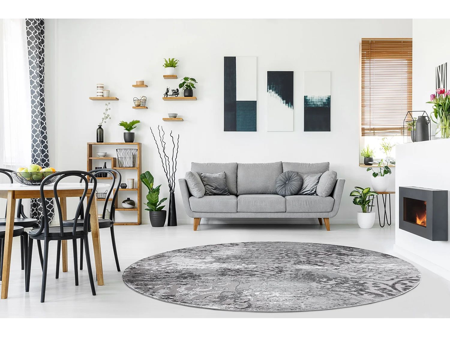 Dywan MEFE nowoczesny  Koło 8724 Ornament vintage przecierany - Struk cercle 100 cm