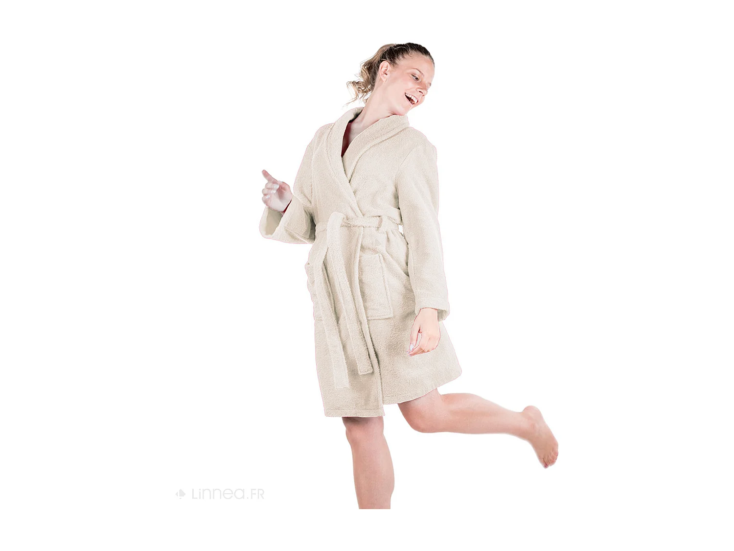 Peignoir col châle adulte ALPHA coton taille L ivoire