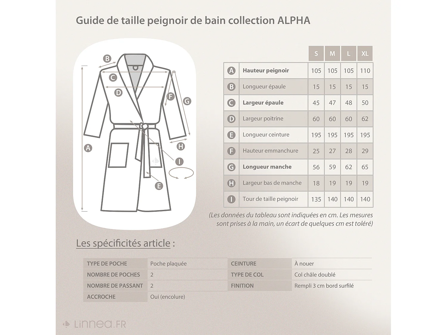Peignoir col châle adulte ALPHA coton taille S bleu marine