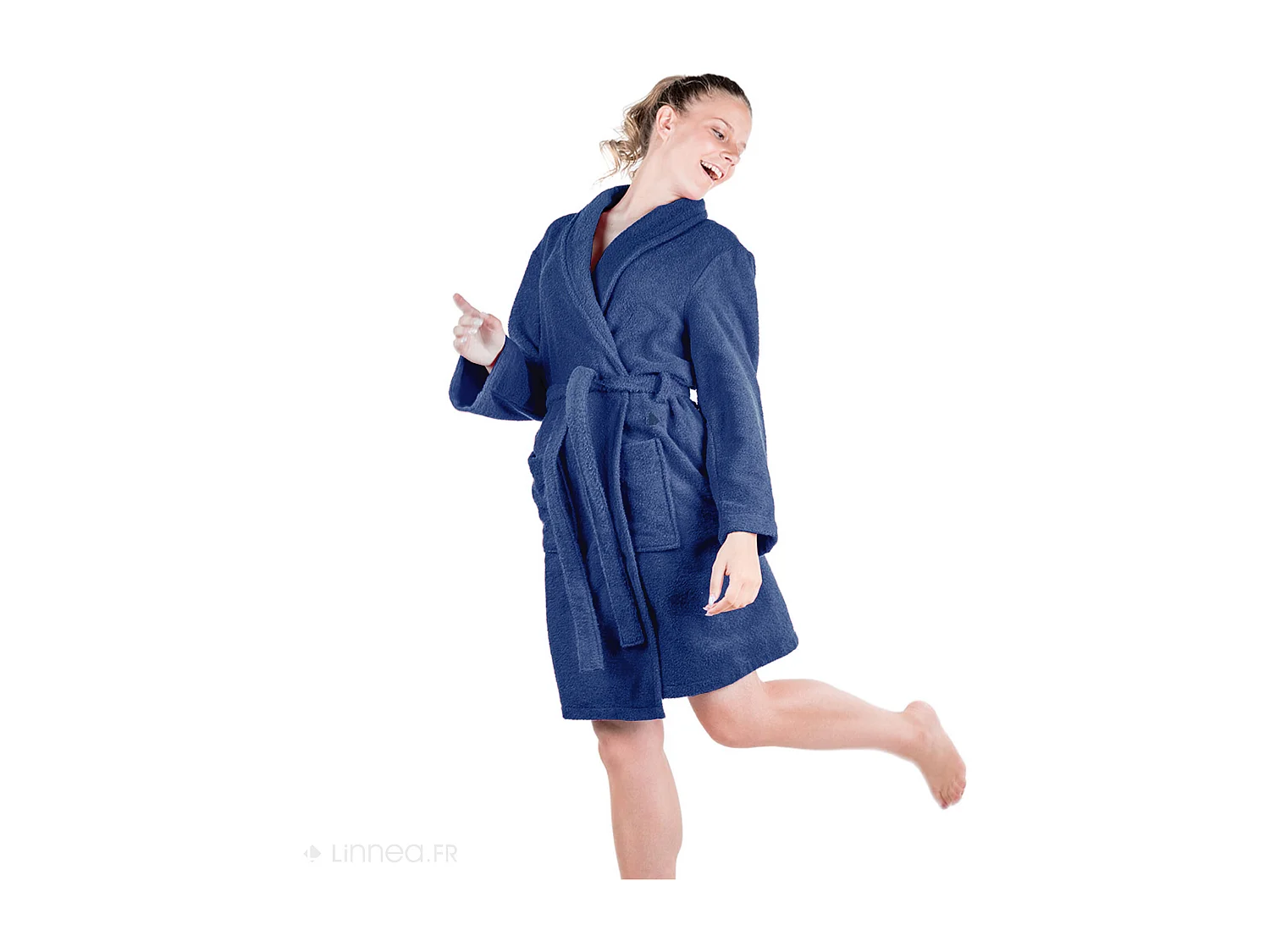 Peignoir col châle adulte ALPHA coton taille L bleu marine