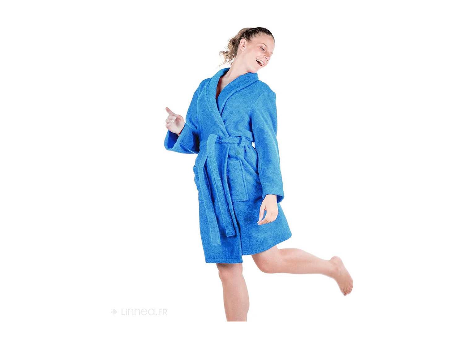 Peignoir col châle adulte ALPHA coton taille M bleu turquoise