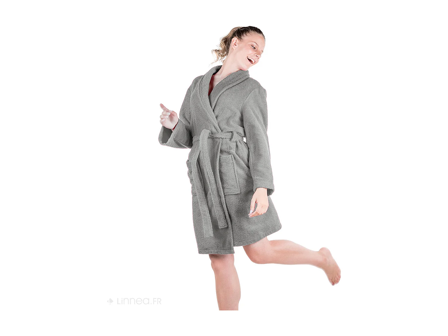 Peignoir col châle adulte ALPHA coton taille XL gris argent