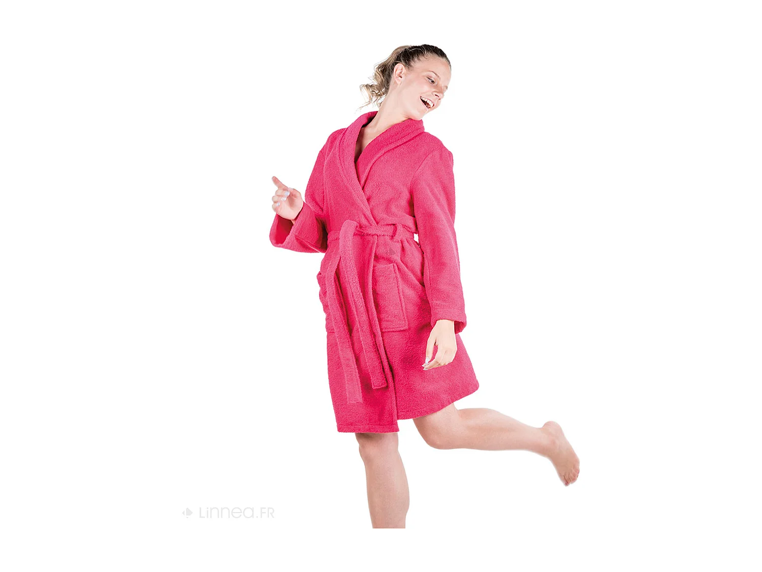 Peignoir col châle adulte ALPHA coton taille S rose fuchsia