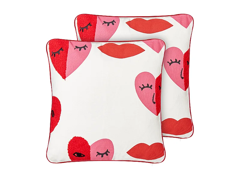 Dekokissen 2er Set PERIWINKLE Baumwolle 45 x 45 cm Weiss Herzmotiv