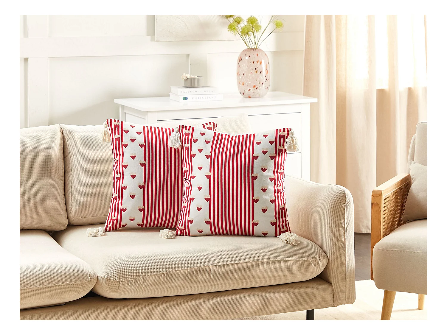 Set van 2 decoratieve kussens BANKSIA Katoen 45 x 45 cm Rood Gestreept