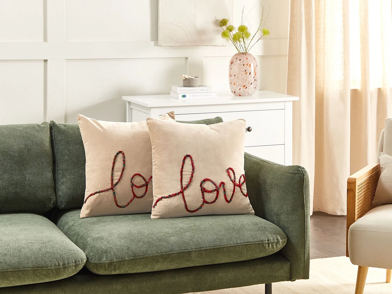 Set van 2 decoratieve kussens ROTALA Katoen 45 x 45 cm Beige Text