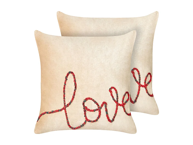 Conjunto de 2 almofadas decorativas ROTALA Algodão 45 x 45 cm Creme Texto