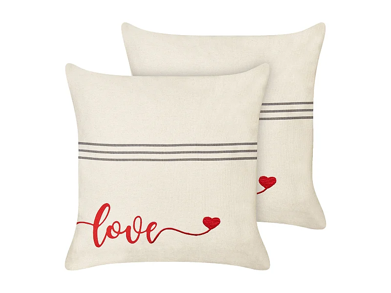 Set di 2 cuscini PLUMERIA Cotone 45 x 45 cm Beige Scritta